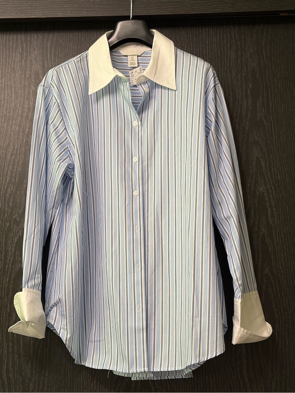 H&M Light Blue Striped Dress Shirt with White Collar
